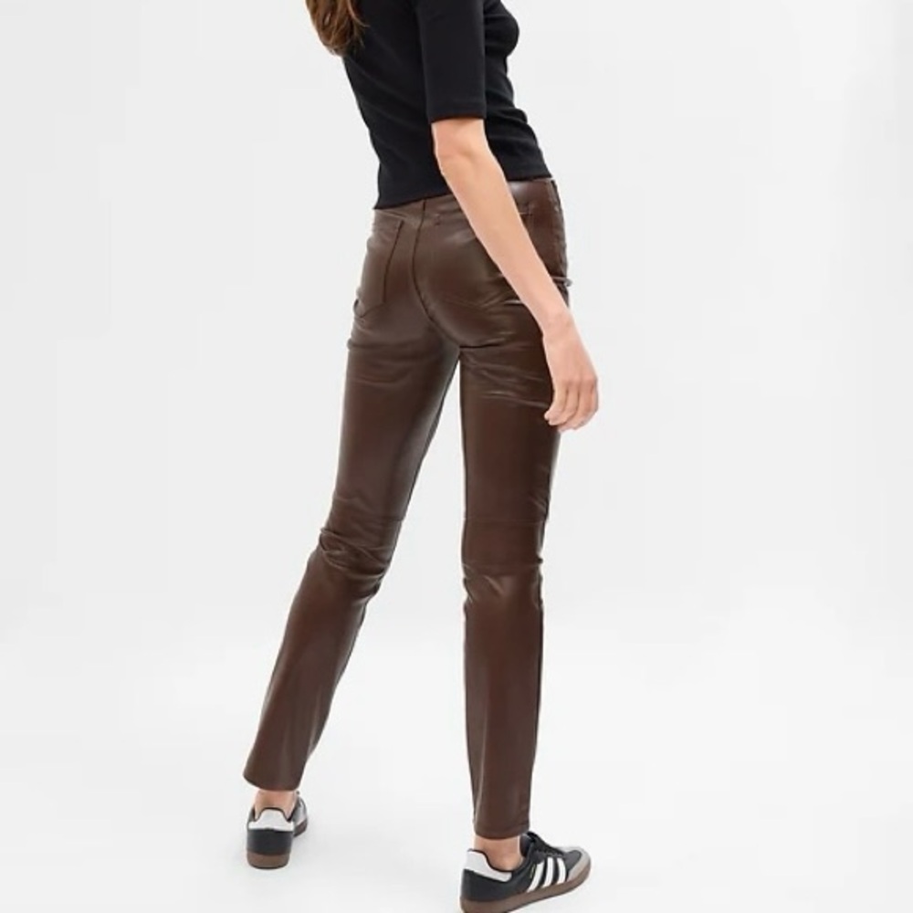 Gap Pants Womens 27 4 Petite Faux Leather Brown Vintage Slim High Rise Trousers‎